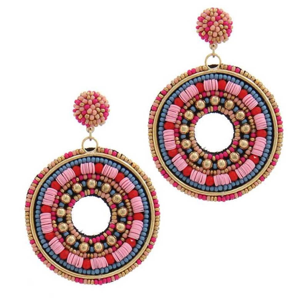 Pink round beaded earring